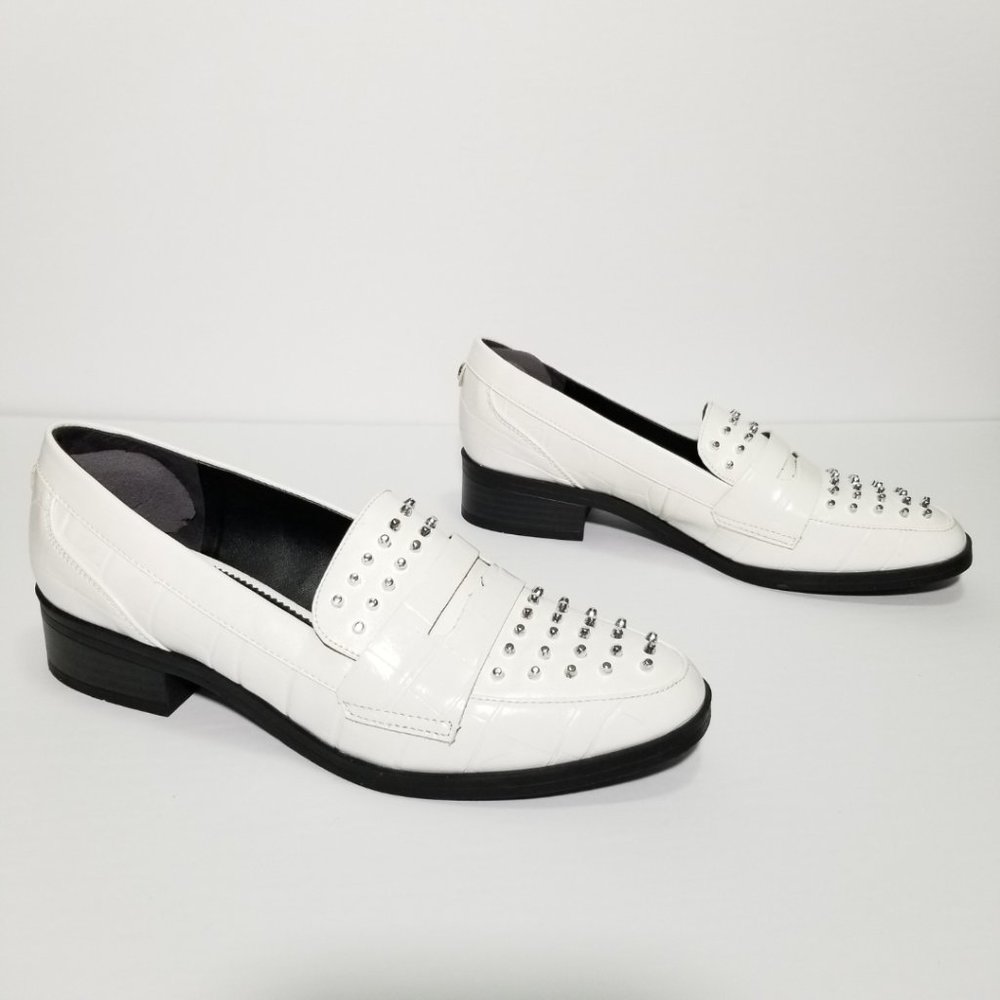 Sam Edelman White Croc Print Lali Studded Loafers
